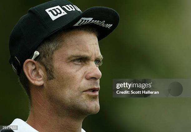 Jesper Parnevik of Sweden waits on the 18th tee during the fourth round of the Bob Hope Chrysler Classic at PGA West January 24, 2004 in La Quinta,...