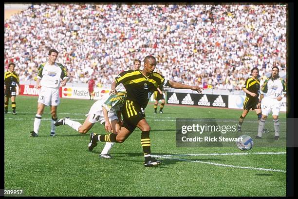 Doctor Khumalo of the Columbus Crew runs down the field during a game against the Colorado Rapids at Ohio Stadium in Columbus, Ohio. The Rapids won...