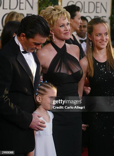 Actor Antonio Banderas and Actress Melanie Griffith with their children attending the 61st Annual Golden Globe Awards at the Beverly Hilton Hotel on...