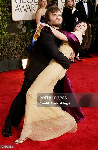Actress Laura Kightlinger and actor Jack Black attend the 61st Annual Golden Globe Awards at the Beverly Hilton Hotel on January 25, 2004 in Beverly...