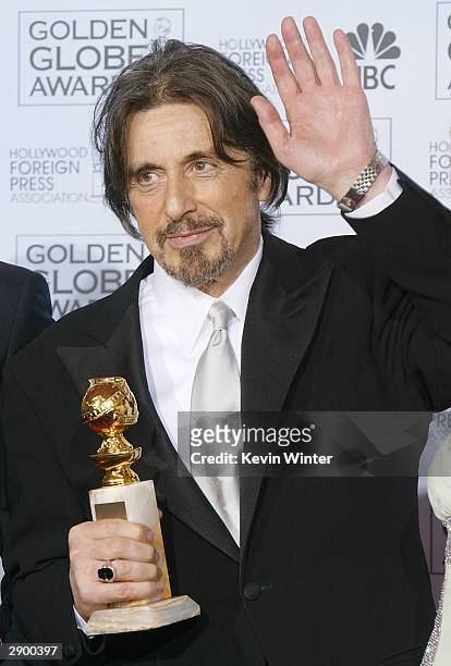 Winner of the Best Mini-Series made for Television "Angels in America" Al Pacino poses backstage at the 61st Annual Golden Globe Awards at the...