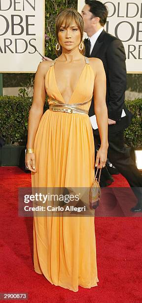 Actress/Singer Jennifer Lopez attends the 61st Annual Golden Globe Awards at the Beverly Hilton Hotel on January 25, 2004 in Beverly Hills,...