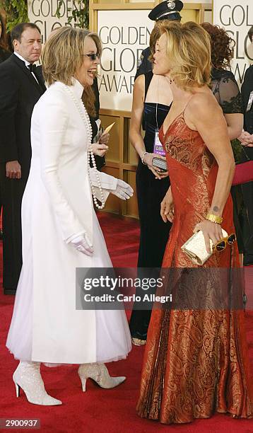 Actresses Diane Keaton and Jessica Lange attend the 61st Annual Golden Globe Awards at the Beverly Hilton Hotel on January 25, 2004 in Beverly Hills,...