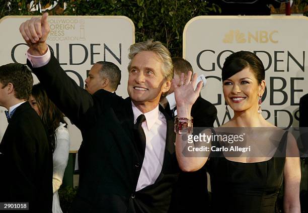 Actor Michael Douglas and Actress Catherine Zeta-Jones attend the 61st Annual Golden Globe Awards at the Beverly Hilton Hotel on January 25, 2004 in...