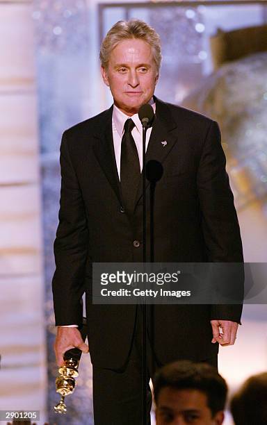 Winner of the Cecil B. DeMille Award Michael Douglas on stage at the 61st Annual Golden Globe Awards on January 25, 2004 at the Beverly Hilton Hotel,...