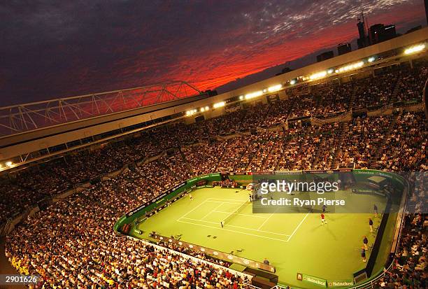 General view of Rod Laver Arena during the Lleyton Hewitt of Australia and Roger Federer of Switzerland match during day eight of the Australian Open...