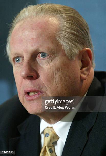 Co-founder of Seattle Initiative for Global Development, Bill Clapp, speaks during a media conference January 26, 2004 in Washington, DC. The Seattle...
