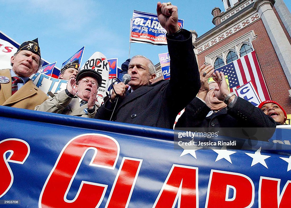 Clark Campaigns Day Before New Hampshire Primary