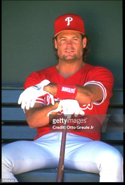 Catcher Darren Daulton of the Philadelphia Phillies watches from the dug out during the Phillies versus San Francisco Giants game at Candlestick Park...