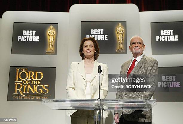 Actress Sigourney Weaver and Academy of Motion Picture Arts and Sciences President Frank Pierson announce the nominations in the Best Motion Picture...