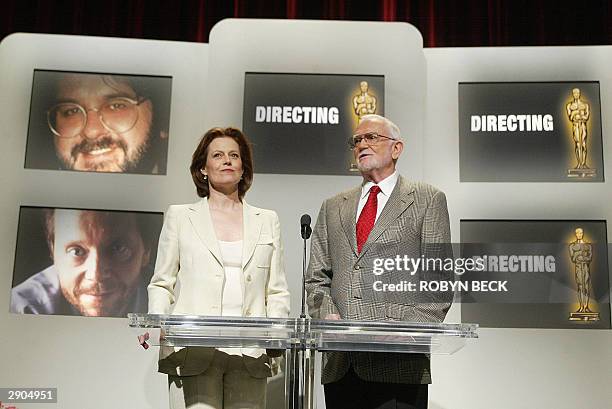 Actress Sigourney Weaver and Academy of Motion Picture Arts and Sciences President Frank Pierson announce the nominations in the Best Director...