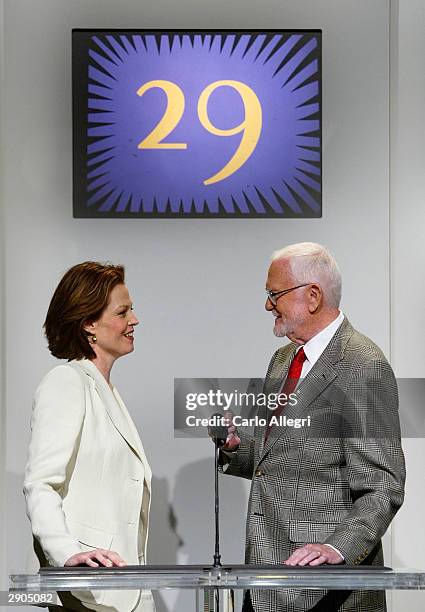 Actress Sigourney Weaver and President of Academy of Motion Picture Arts and Sciences Frank Pierson are seen at the end of a the announcement...