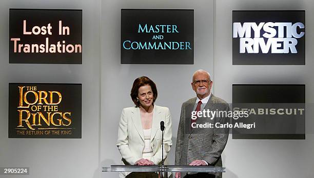 Actress Sigourney Weaver and Frank Pierson, President of the Acadamy of Motion Picture Arts and Sciences read the list of nominees for Best Motion...