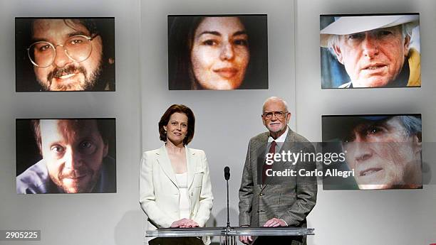 Actress Sigourney Weaver and Frank Pierson, President of the Acadamy of Motion Picture Arts and Sciences read out the nominees for the Achievement in...