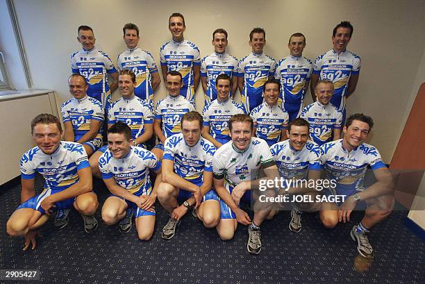 Riders of French AG2R cycling team pose for an official picture during the presentation of the team, 27 January 2004 in Paris. : Christophe...