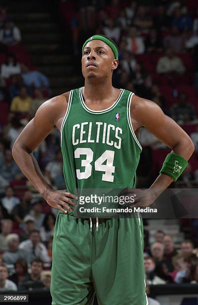 Paul Pierce of the Boston Celtics on the court during the game against the Orlando Magic at the TD Waterhouse Centre on January 16, 2004 in Orlando,...