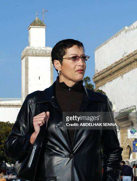 Asma Chaabi, the first and only woman mayor in Morocco, poses, 27 January 2004 in her town of Essaouira, southern Morocco. The Moroccan senate...