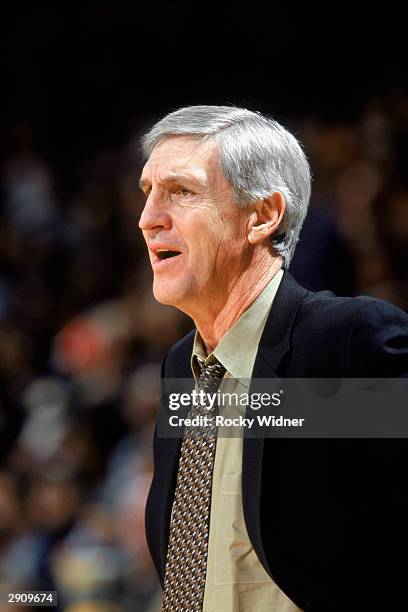 Head coach Jerry Sloan of the Utah Jazz watches his team during the NBA game against the Golden State Warriors at The Arena in Oakland on January 19,...