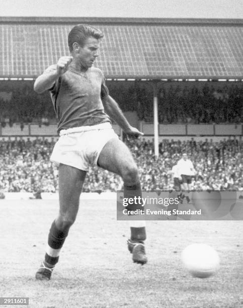 Sheffield Wednesday centre-half Peter Swann in action, August 1961.