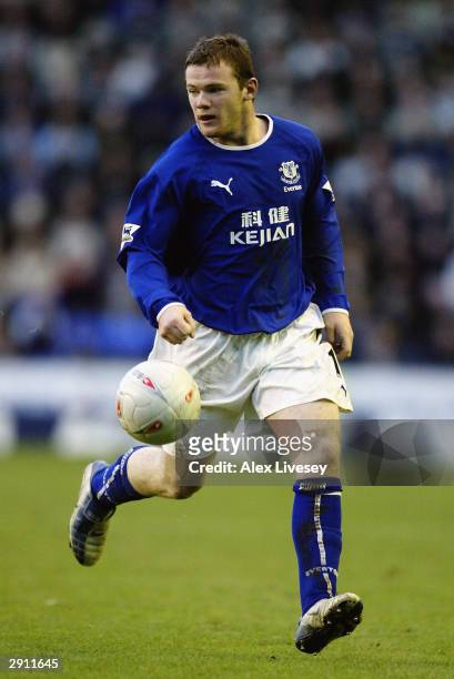 Wayne Rooney of Everton makes a break forward during the FA Cup Fourth Round match between Everton and Fulham held on January 25, 2004 at Goodison...