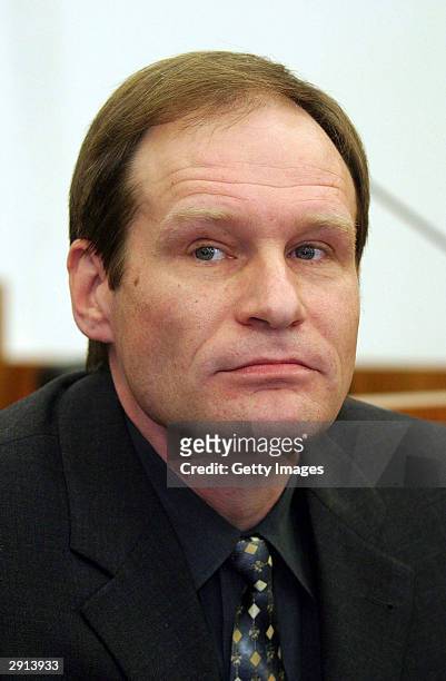 Armin Meiwes, a 42-year-old computer technician and self-confessed cannibal is seen at court on the last day of his trial, January 30, 2004 in the...
