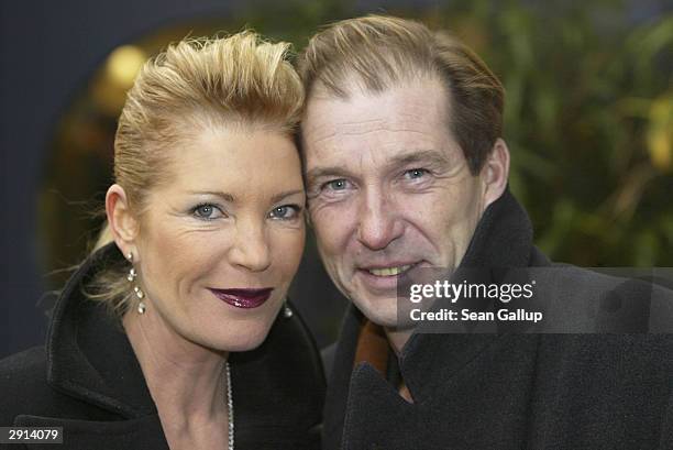 German actor Michael Lesch and his wife Christina Keiler arrive at the 2004 DIVA Video Awards on January 29, 2004 in Munich, Germany.