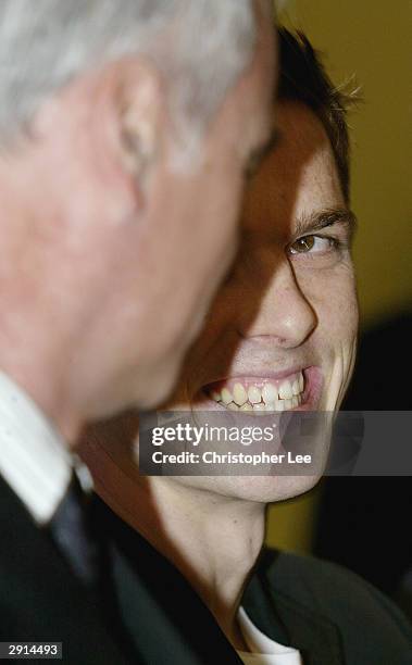 Scott Parker of Chelsea talks to the press with his new manager Claudio Ranieri during a Chelsea FC press conference at Stamford Bridge on January 30...