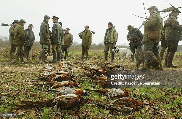 Unidentified hunters are seen during the last day of the Hunting season for feathered game, January 31 in Cosne Sur Loire, France.