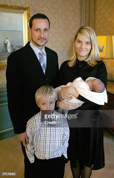 Crown Prince Haakon, Crown Princess Mette-Marit, Princess Ingrid Alexandra and Crown Princess Mette-Marit's son Marius Hoiby pose during a photo...