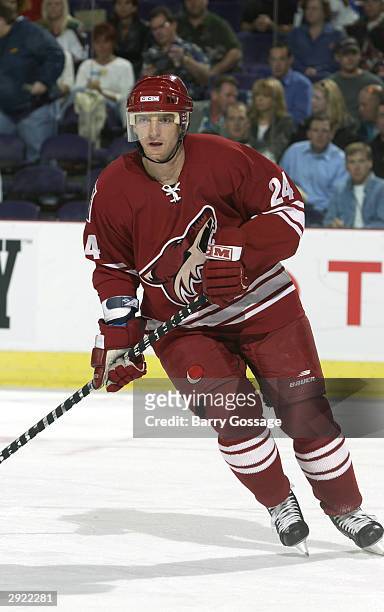 Jan Hrdina of the Phoenix Coyotes skates after the play during the game against the Chicago Blackhawks on October 28, 2003 at America West Arena in...