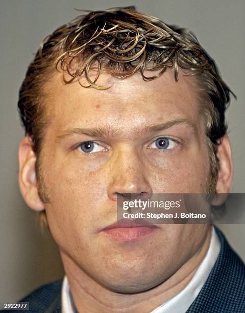 Superstar Chris Nowinski attends a Smack Down your vote! news conference February 2, 2003 in Washington, DC. The group released a National Voter...