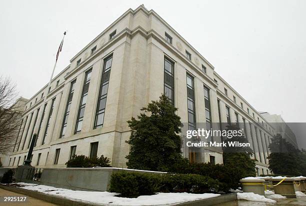 Police tape hangs in front of the Dirksen Senate Building February 3, 2004 in Washington, DC. Three Senate office buildings are closed February 3...