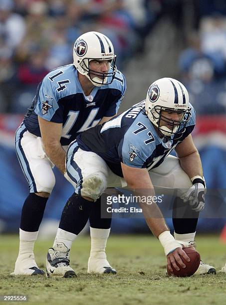 Quarterback Neil O'Donnell of the Tennessee Titans under center during the game against the Tampa Bay Buccaneers on December 28, 2003 at The Coliseum...