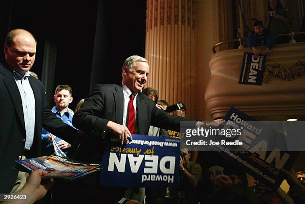 Democratic presidential candidate Howard Dean signs autographs after a campaign rally February 3, 2004 in Tacoma, Washington. The former Vermont...