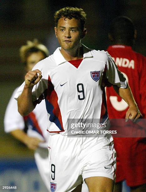 Brad Davis from the US celebrates after scoring the second goal for his team against Panama during their match for the Olympic qualifying tournament,...