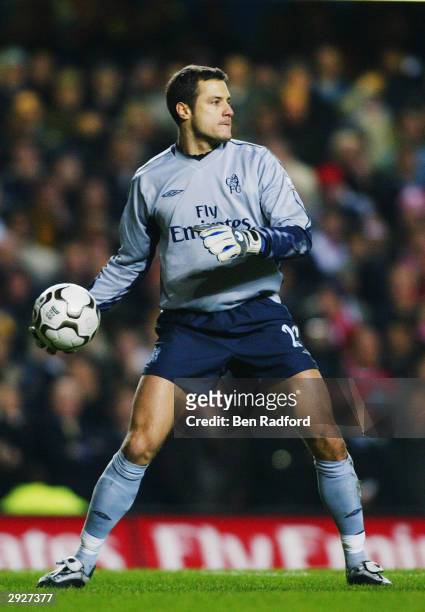 Carlo Cudicini of Chelsea throws the ball out during the FA Barclaycard Premiership match between Chelsea and Liverpool held on January 7, 2004 at...