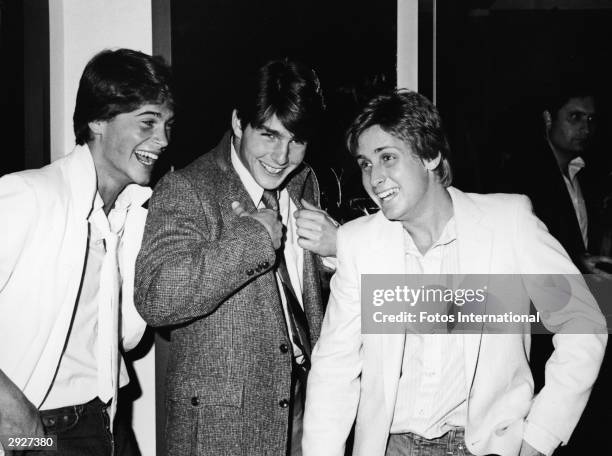 American actors Rob Lowe, Tom Cruise, and Emilio Estevez at the premiere screening of the TV movie, 'In The Custody of Strangers,' directed by Robert...