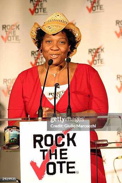 Rock The Vote President, Jehmu Greene attends the "Rock The Vote" press conference on February 4, 2004 in Hollywood, California. Rock the Vote is...