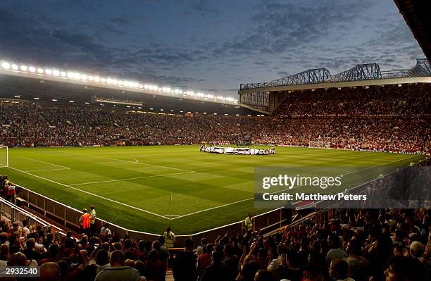 General view of the Old Trafford stadium as the teams walk out onto the pitch before the UEFA Champions League, Group E match between Manchester...