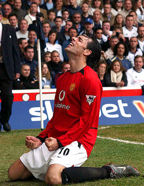 Ruud van Nistelrooy celebrates scoring his 40th goal of the season during the FA Barclaycard Premiership match between Tottenham Hotspur v Manchester...
