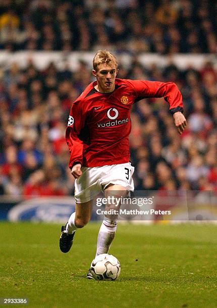 Darren Fletcher in action during the UEFA Champions League Group D match between Manchester United v Basel at Old Trafford on March 12, 2003 in...