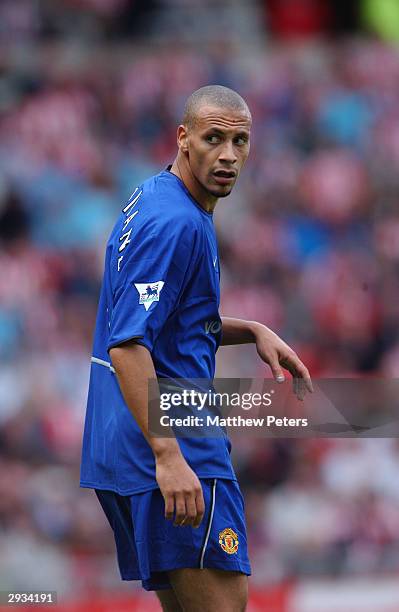 Rio Ferdinand in action during the FA Barclaycard Premiership match between Sunderland v Manchester United at the Stadium of Light on August 31, 2002...