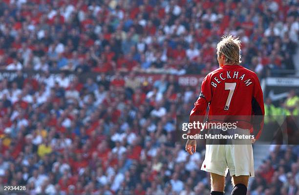 Captain David Beckham lines up to take a corner kick during the FA Barclaycard Premiership match between Manchester United v Tottenham Hotspur at Old...
