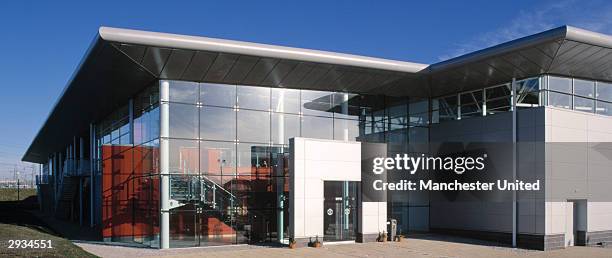 General exterior view of the entrance to the Manchester United Academy building at the Trafford Training Ground in Carrington on November 25, 2003 in...