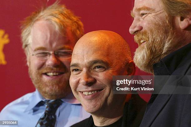 Actor Philip Seymour Hoffman, director Anthony Minghella and actor Brendan Gleeson attend a photo call at the 54th annual Berlinale International...