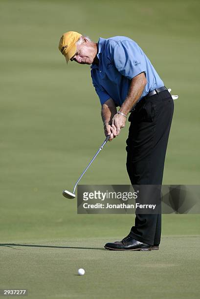Bruce Fleisher hits a putt during the final round of the Champions Tour Mastercard Championship on January 25, 2004 at the Hualalai Golf Club in...