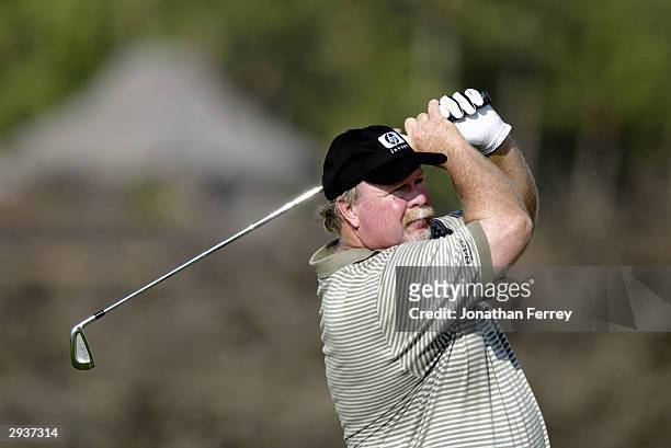 Craig Stadler hits a shot during the final round of the Champions Tour Mastercard Championship on January 25, 2004 at the Hualalai Golf Club in...