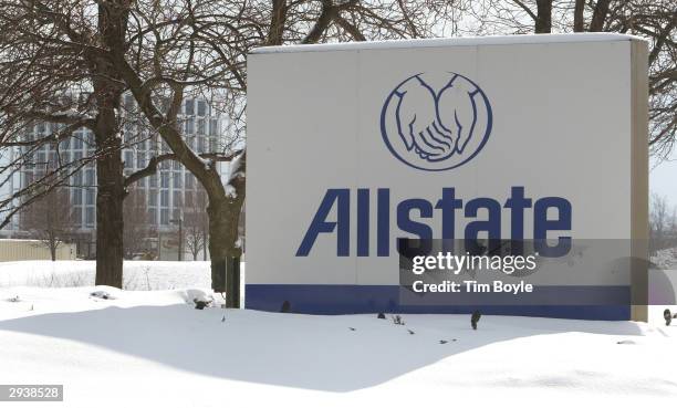 Allstate signage is visible in front of the tower building located on its headquarters property February 6, 2004 in Northbrook, Illinois. Northbrook,...