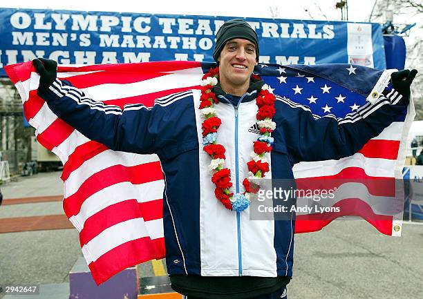 Alan Culpepper of Lafayette, Colorado poses after winning the U.S. Olympic Marathon Trials on February 7, 2004 in Birmingham, Alabama.