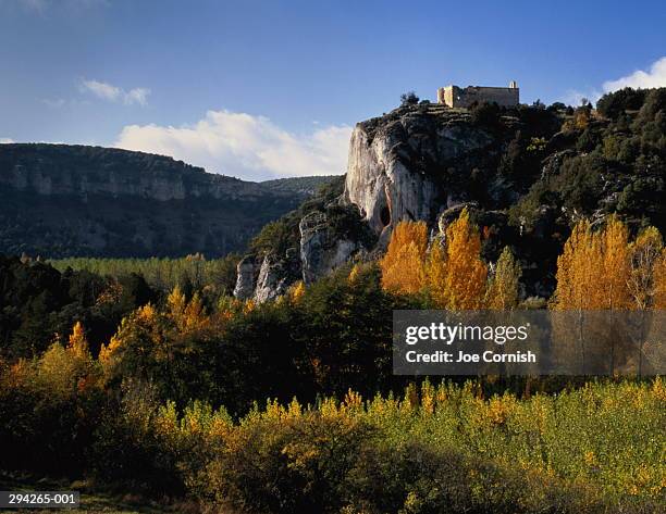 spain,old castile,covarrubias, church ruins in autumn landscape - covarrubias stock pictures, royalty-free photos & images